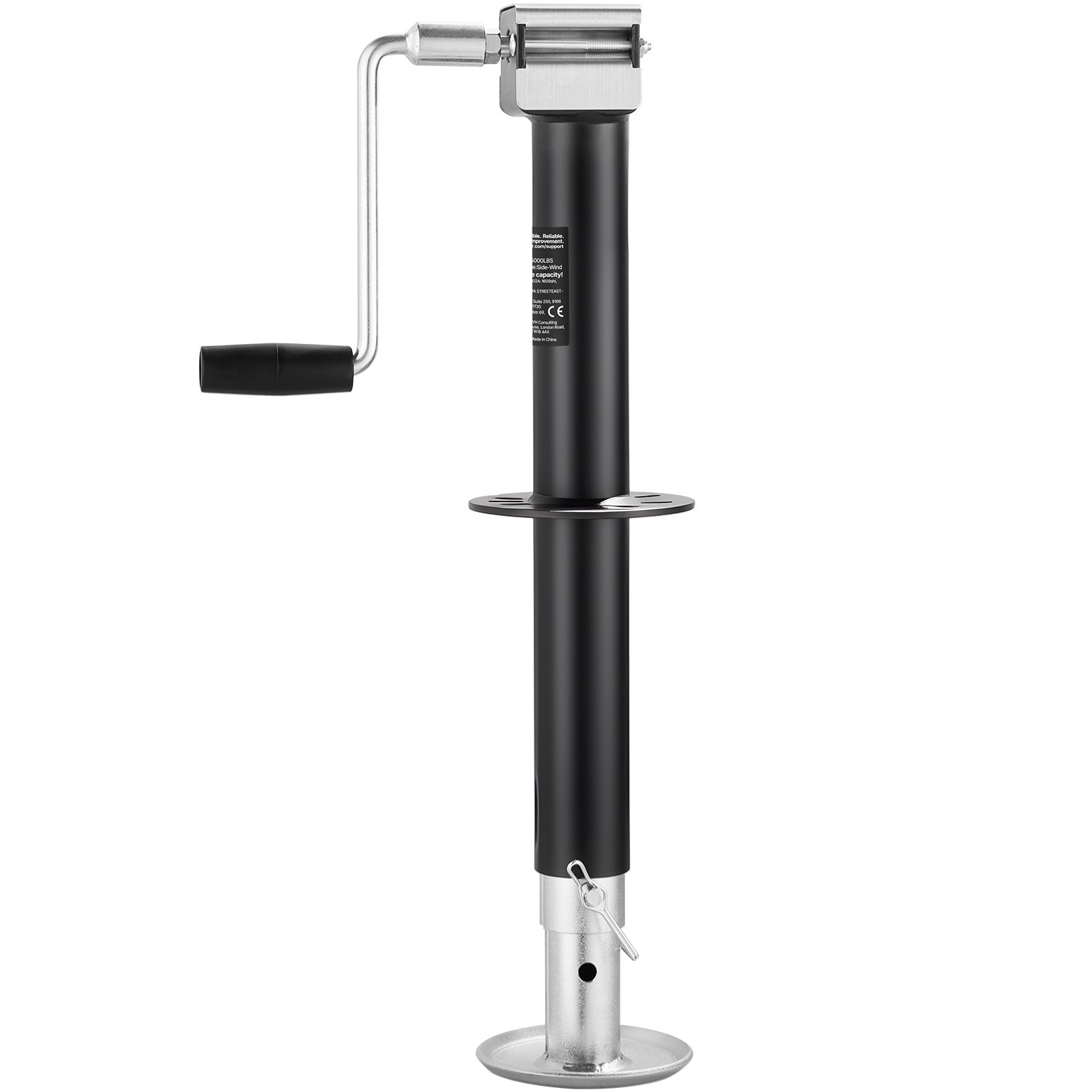 VEVOR Gato para Remolque Tipo A, Capacidad de 2267 kg, Carrera Vertical de 381 mm, con Pie Ajustable de 7 Niveles, Casquillo para Taladro, para Remolques de Caravanas, Utilitarios y de Yates