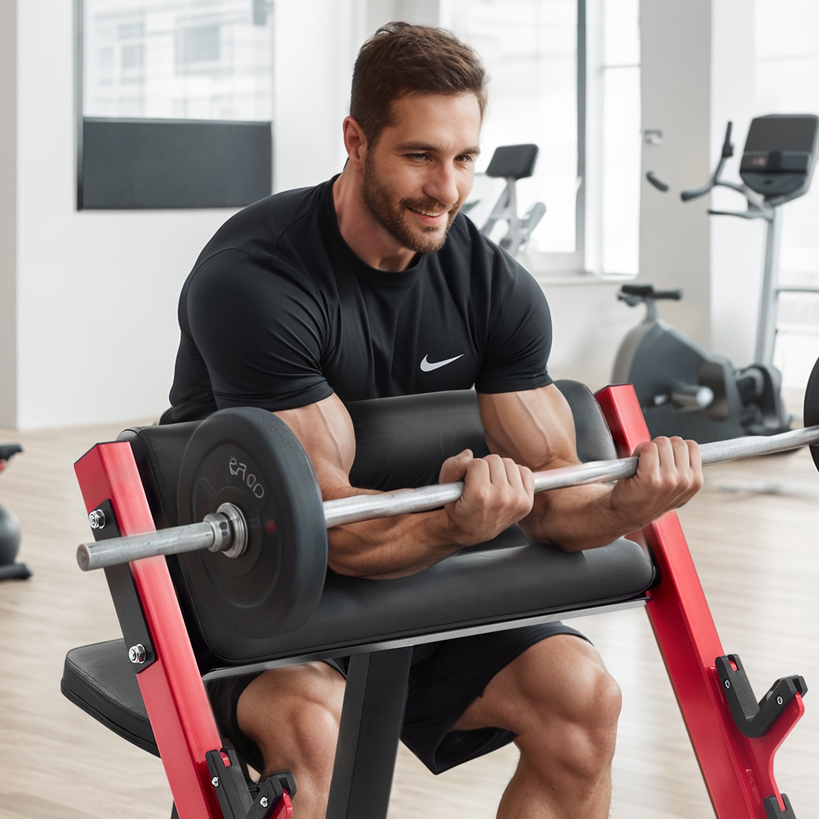 VEVOR Banco de Curl Predicador, Bancos de Entrenamiento de Fuerza, Carga de 300 kg, Equipo de Fitness para Gimnasio en Casa, Estación de Bíceps con Mancuernas y Barra Aislada con Brazo Sentado