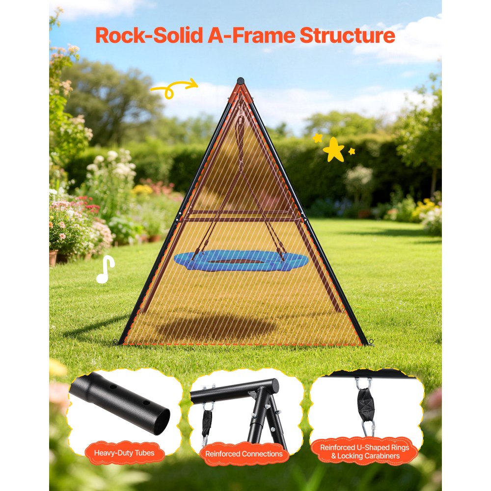 VEVOR Juego de Columpio Infantil Exterior, 180 x 184 x 181 cm, Set de Columpio de Jardín para Niños, Carga de 199,6 kg, con Asiento Nido, Altura Ajustable, Marco de Acero, para Terraza Patio, Negro