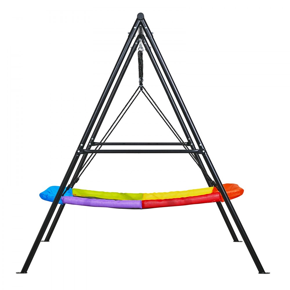 VEVOR Juego de Columpio Infantil Exterior, 180 x 184 x 181 cm, Juego de Columpio de Jardín, Carga hasta 199,6 kg, con Asiento Nido Cuadrado Colorido, Marco de Acero, para Niños Terraza Patio, Negro