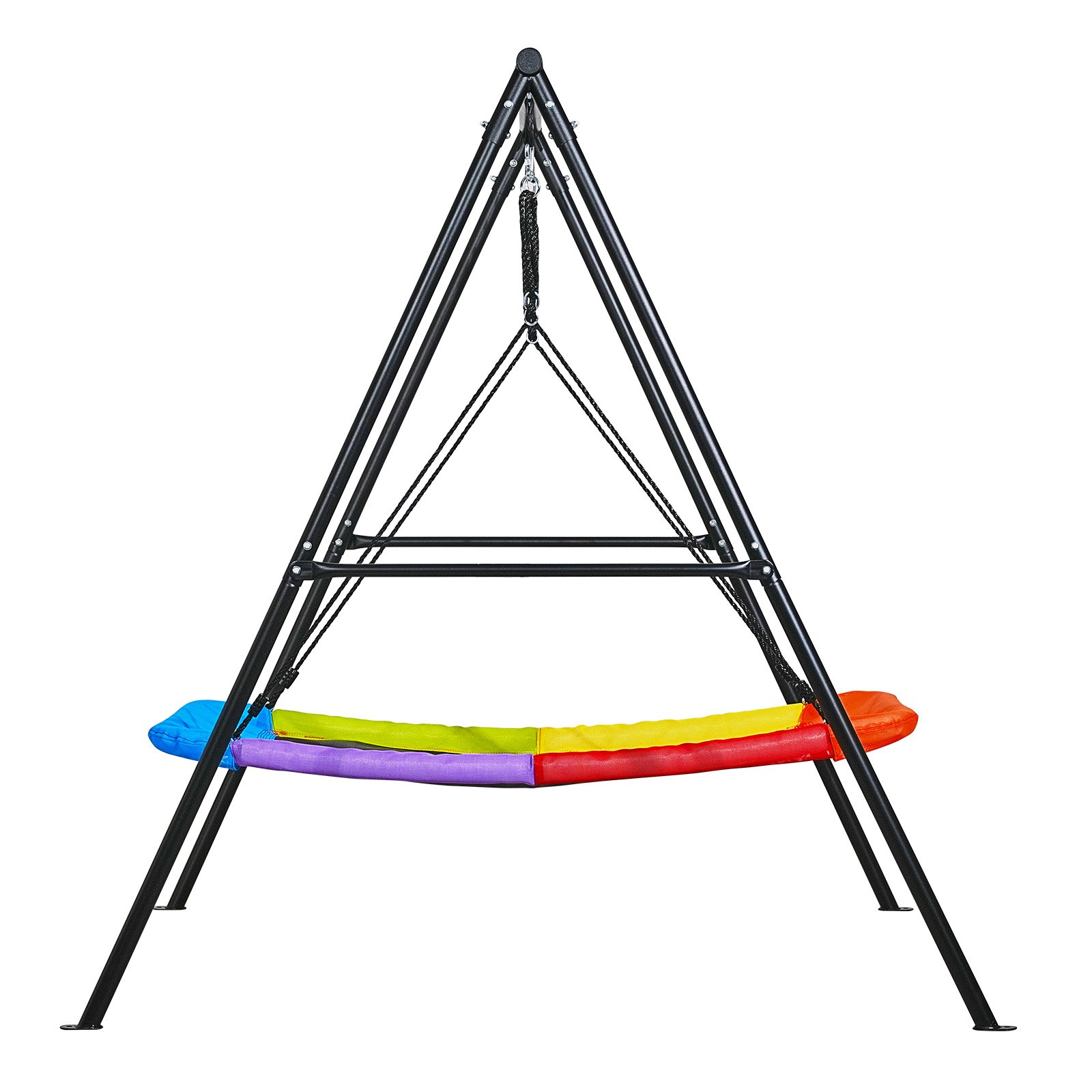 VEVOR Juego de Columpio Infantil Exterior, 180 x 184 x 181 cm, Juego de Columpio de Jardín, Carga hasta 199,6 kg, con Asiento Nido Cuadrado Colorido, Marco de Acero, para Niños Terraza Patio, Negro