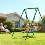VEVOR Swing Set for Backyard, 100 cm Saucer Swing Seat with Heavy Duty A-Frame Metal Stand, 199.6 kg Load Capacity, Reinforced with Spiral Ground Anchors, Swingset Outdoor for Kids, Green and Colorful