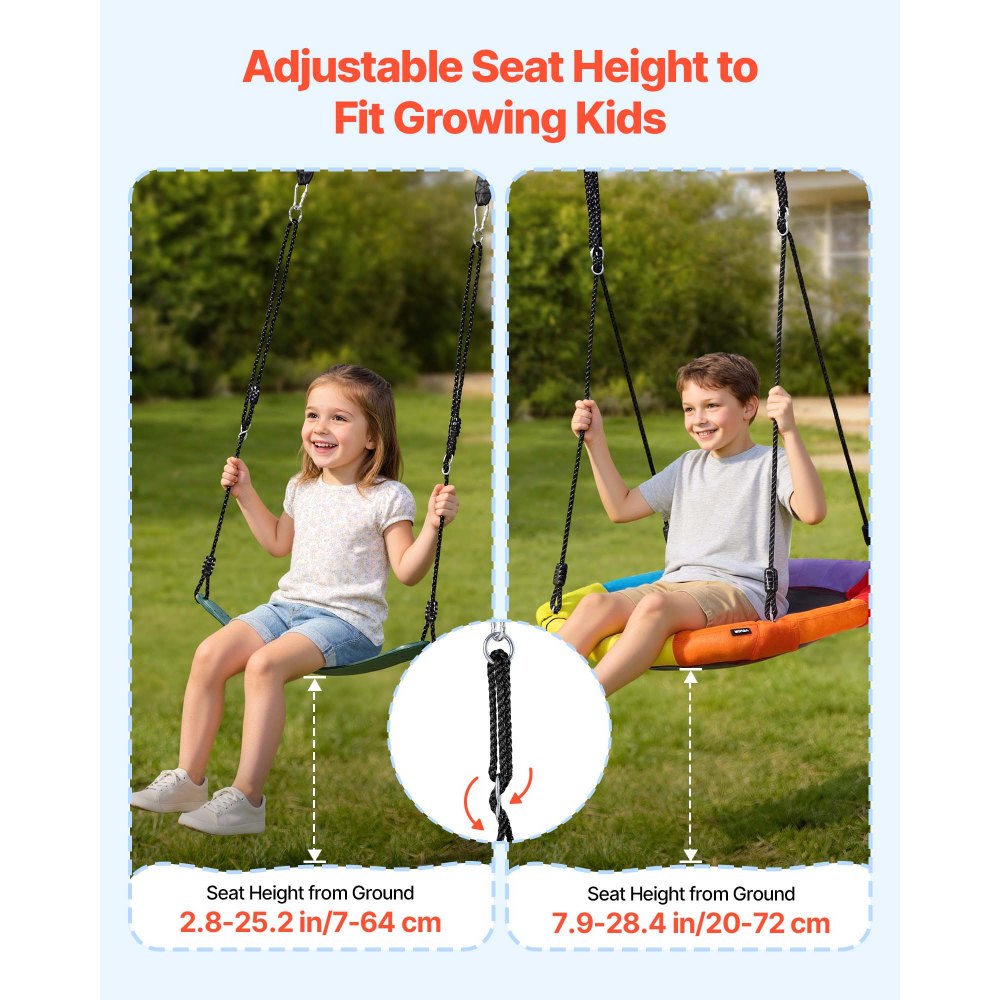 VEVOR Juego de Columpio Infantil Exterior, 312 x 200 x 220 cm, Capacidad de Carga hasta 318 kg, Juego de Columpio de Jardín para Niños, con 3 Asientos, Marco de Acero, para Patio Terraza, Verde Blanco