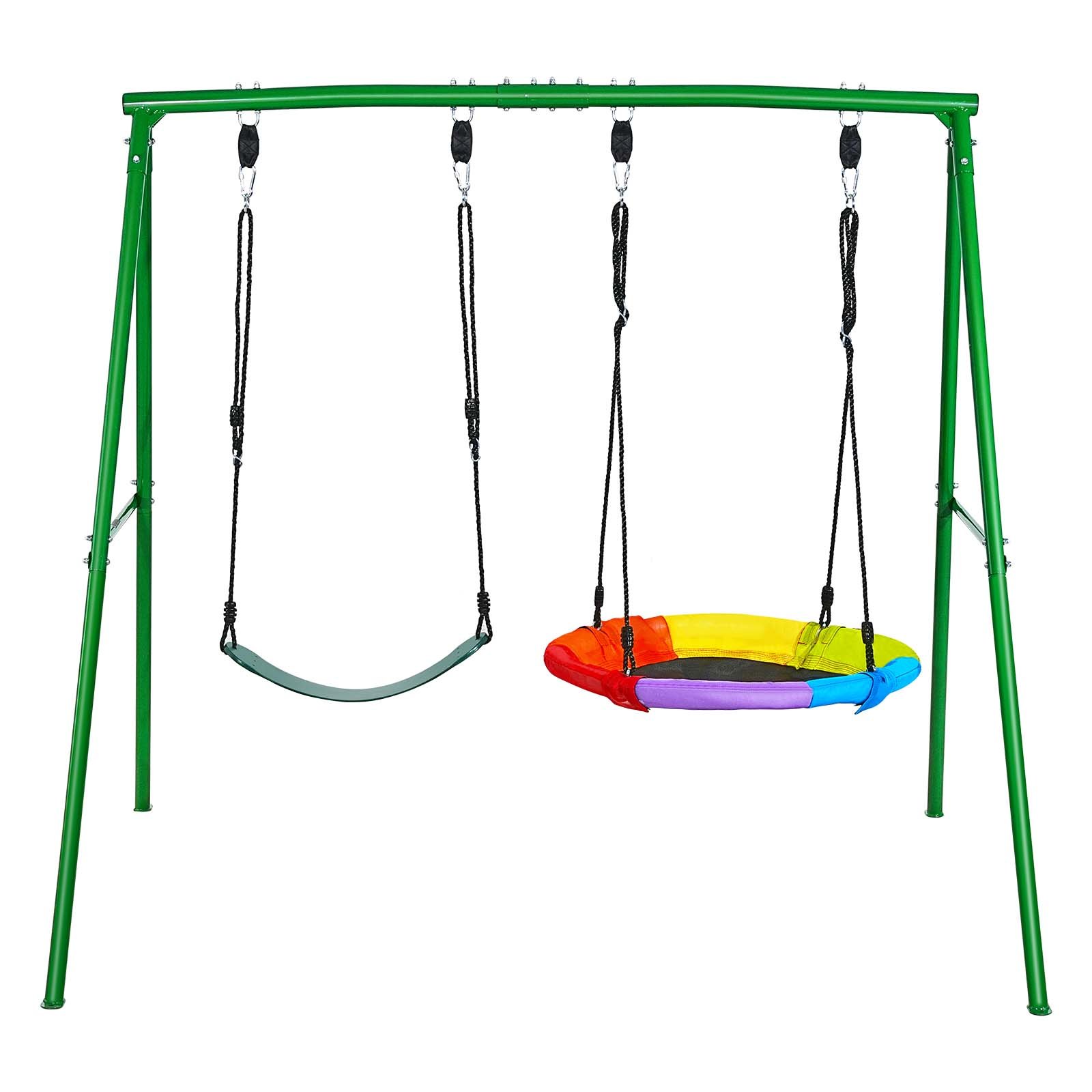 VEVOR Juego de Columpio Infantil Exterior, 312 x 200 x 220 cm, Capacidad de Carga hasta 318 kg, Juego de Columpio de Jardín para Niños, con 3 Asientos, Marco de Acero, para Patio Terraza, Verde Blanco