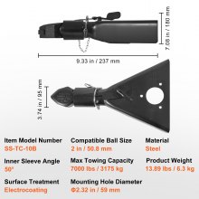 VEVOR Cabezal de Enganche de Remolque para Bola de Enganche 50,8 mm Marco en A Carga de 3175 kg Acoplador de Remolque de Acero Resistente para Autocaravana, Furgoneta, SUV, Superficie de Revestimiento