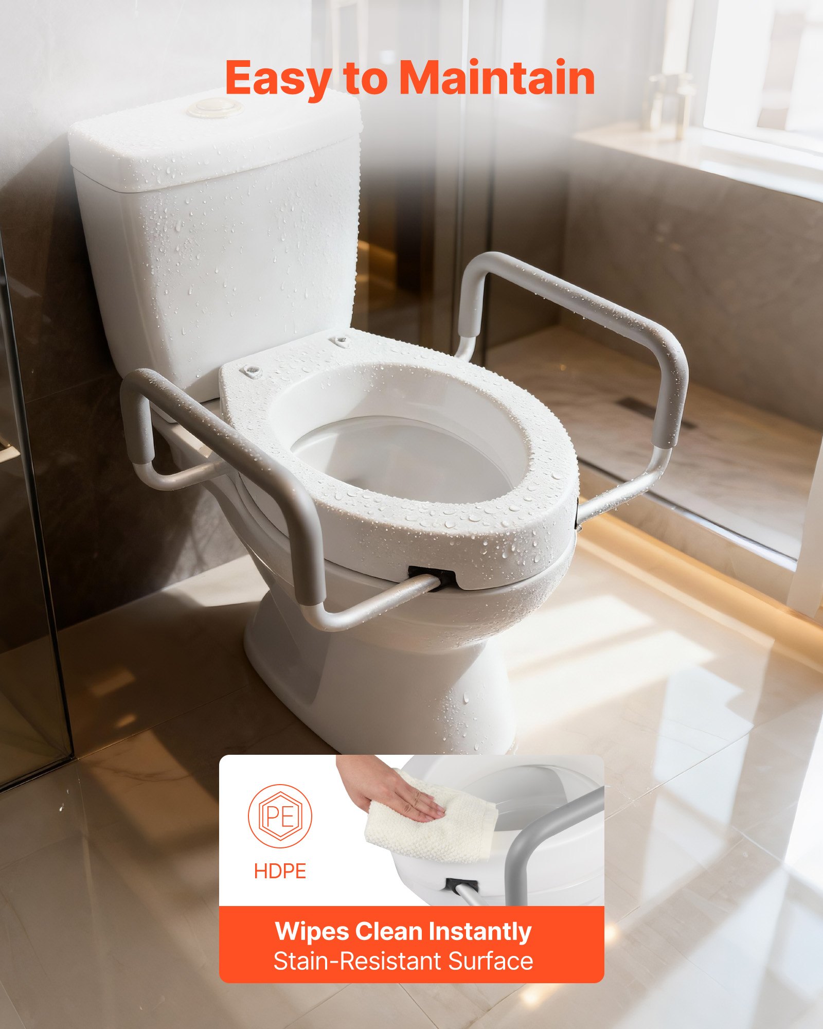 VEVOR Elevador de Inodoro, Carga de 136 kg y Altura de Elevación de 88,9 mm, con Reposabrazos para Personas Mayores, Personas con Discapacidad, Asiento Ensanchado, 560 x 499 x 245 mm, Blanco