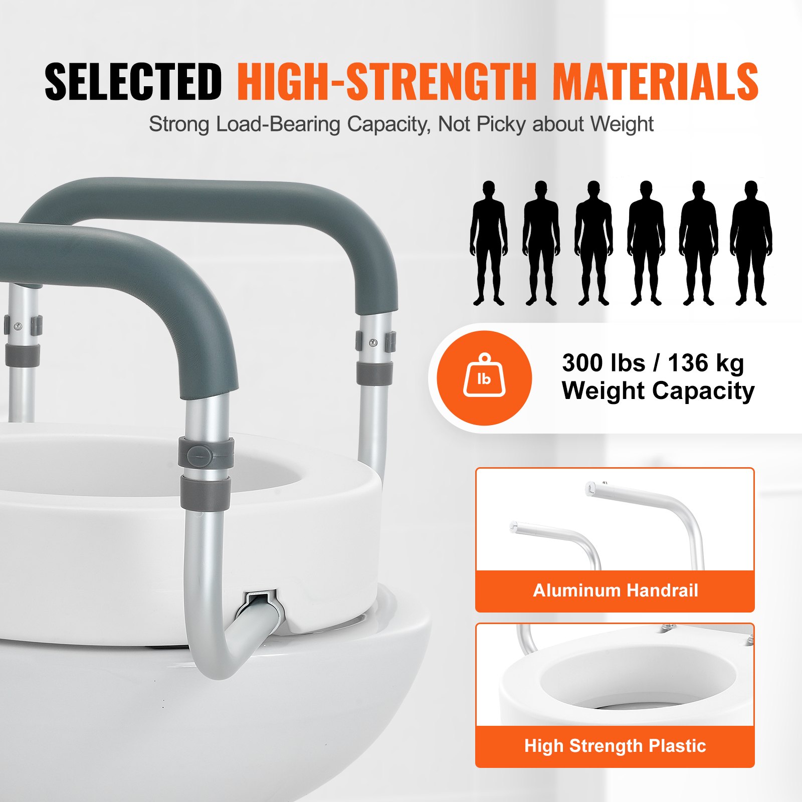 VEVOR Asiento Elevado para Inodoro 88,9 mm Carga de 136KG, para Inodoro Redondo Estándar, con Acolchado de Reposabrazos de EVA, para Ancianos, Discapacitados, Pacientes, Embarazadas, Médicos