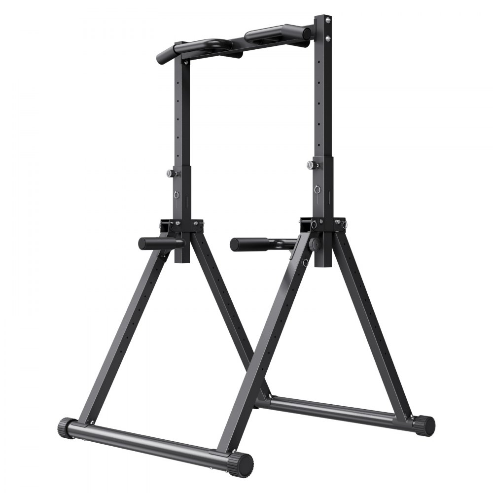 VEVOR Barra de Dominadas/Estación de Fondos Plegable, Carga de 150 kg, Estructura Triangular y Tubo de Acero Robusto, 9 Posiciones, para Entrenamiento de Fuerza de Brazos y Espalda, Color Negro