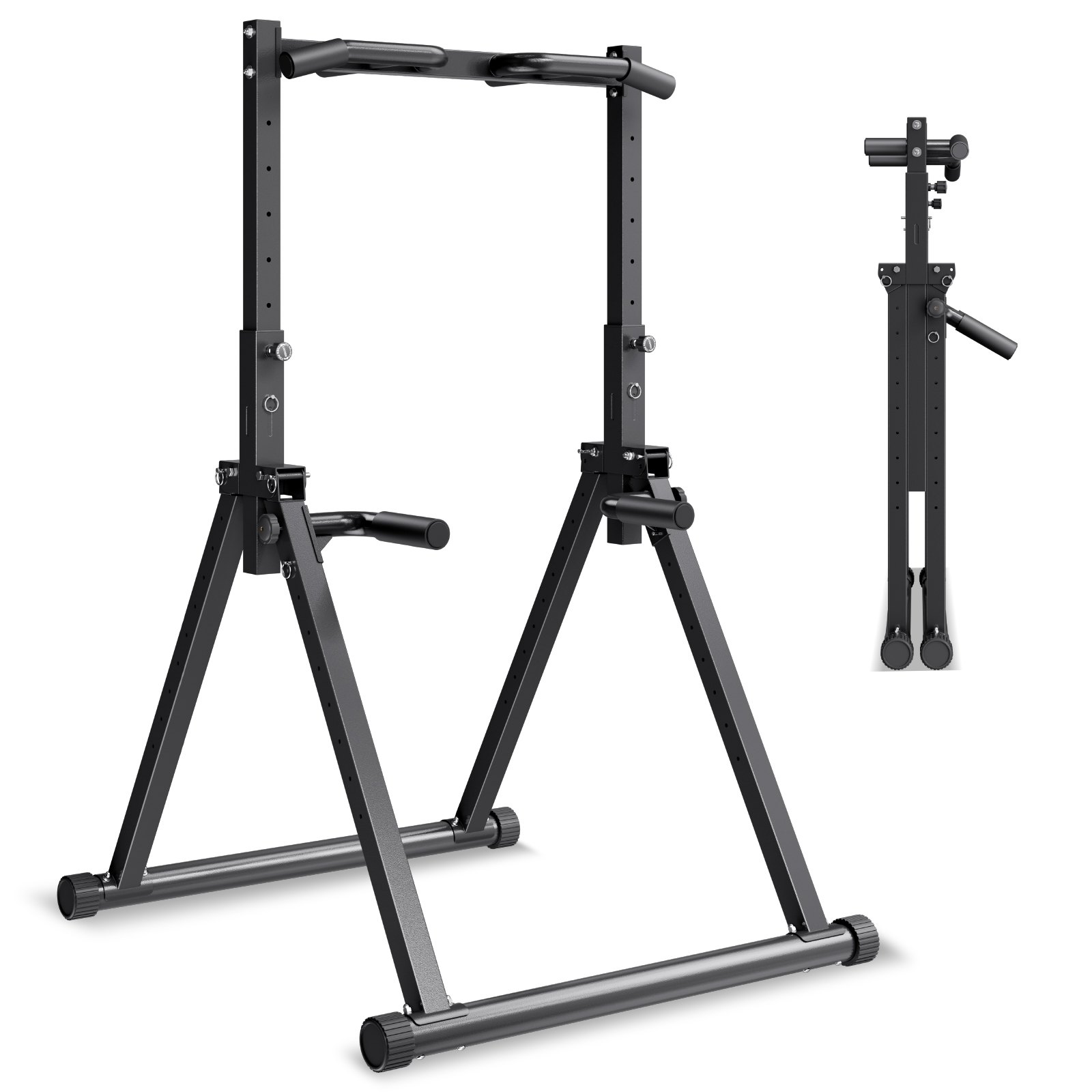 VEVOR Barra de Dominadas/Estación de Fondos Plegable, Carga de 150 kg, Estructura Triangular y Tubo de Acero Robusto, 9 Posiciones, para Entrenamiento de Fuerza de Brazos y Espalda, Color Negro