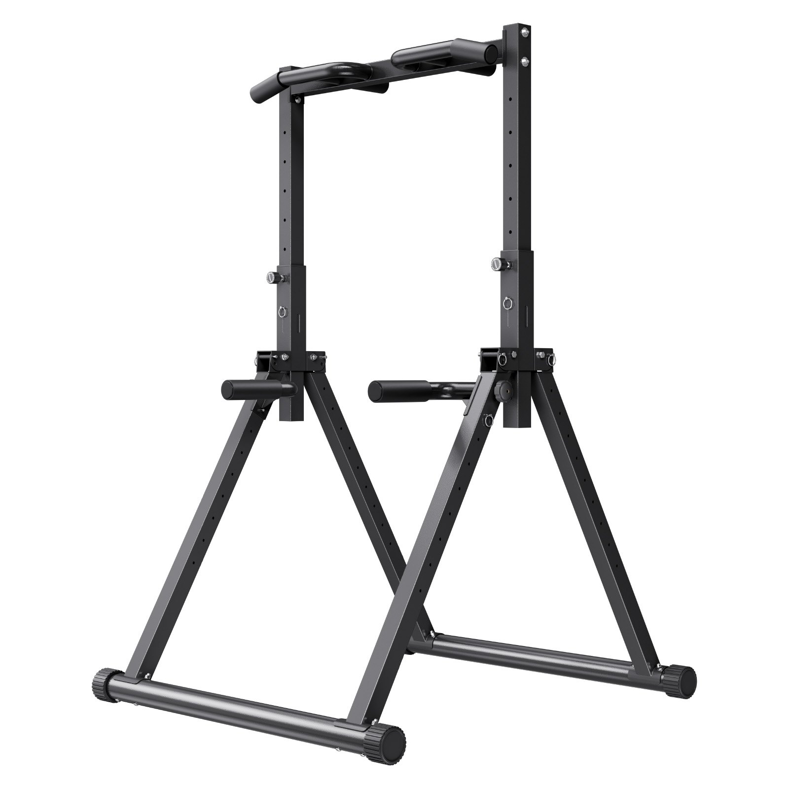 VEVOR Barra de Dominadas/Estación de Fondos Plegable, Carga de 150 kg, Estructura Triangular y Tubo de Acero Robusto, 9 Posiciones, para Entrenamiento de Fuerza de Brazos y Espalda, Color Negro