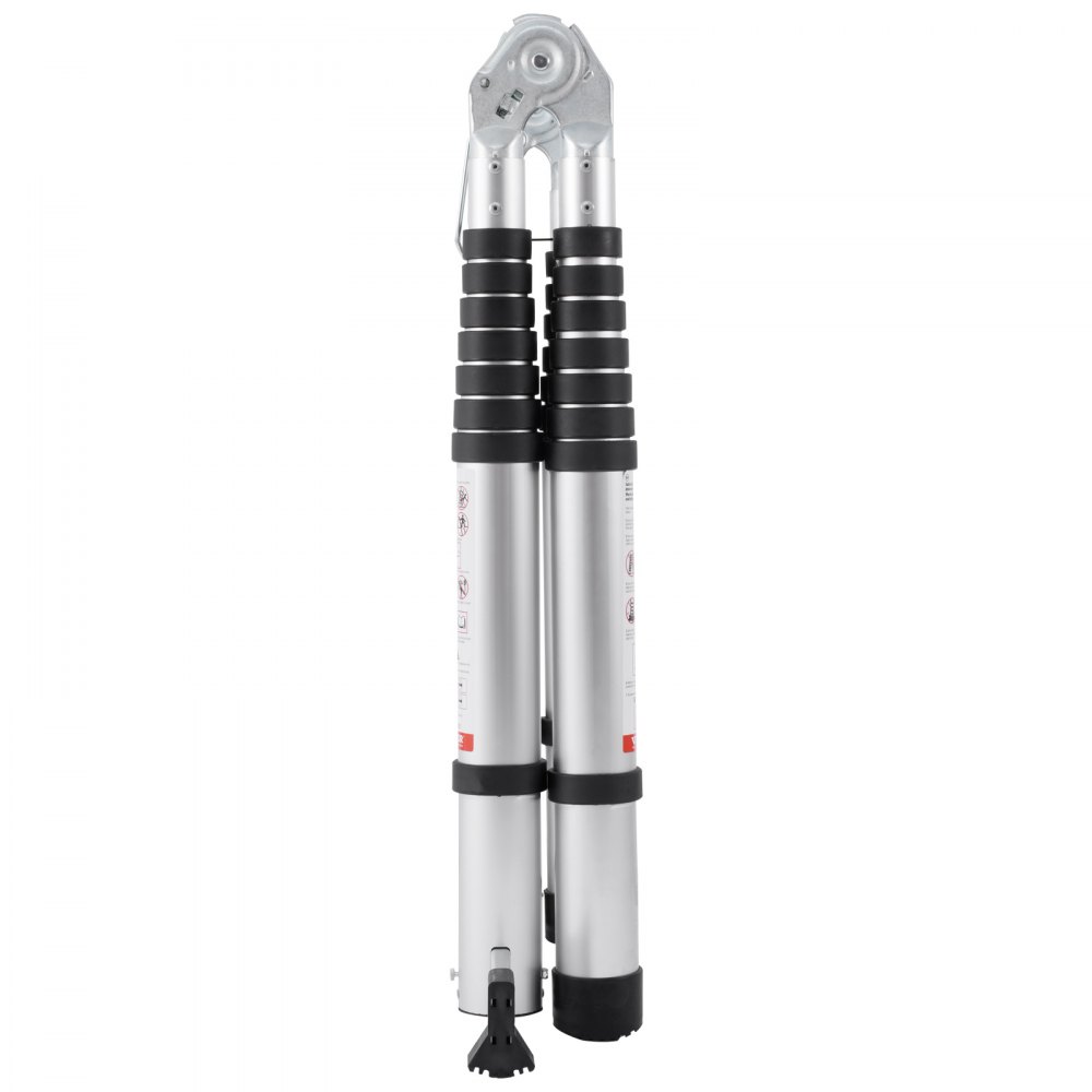 VEVOR Telescopic Ladder, 2.4-5 m, A-frame Aluminum Extension Ladder, Lightweight, Foldable Ladder with Multi-Retraction Mechanism, 170 kg Load Capacity with Stabilizer Bar, Multi-Purpose Ladder for Motorhomes and Campers