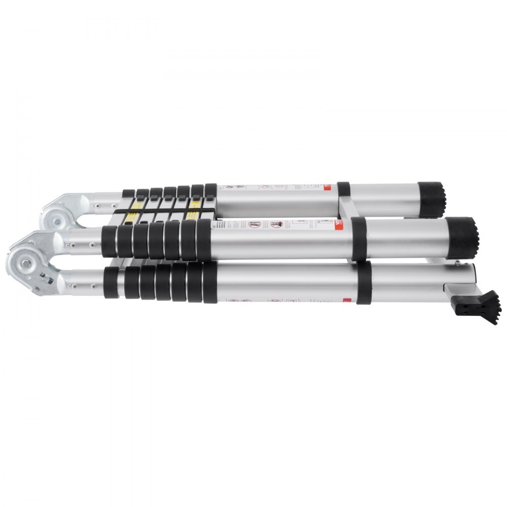 VEVOR Telescopic Ladder, 2.4-5 m, A-frame Aluminum Extension Ladder, Lightweight, Foldable Ladder with Multi-Retraction Mechanism, 170 kg Load Capacity with Stabilizer Bar, Multi-Purpose Ladder for Motorhomes and Campers
