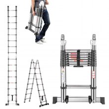 VEVOR Escalera Telescópica con Estructura en A, Acero Inoxidable, con Retracción de Múltiples Botones para RV, Carga 150 kg con Barra de Equilibrio para el Hogar, RV, Loft, 680 x 190 x 4985 mm