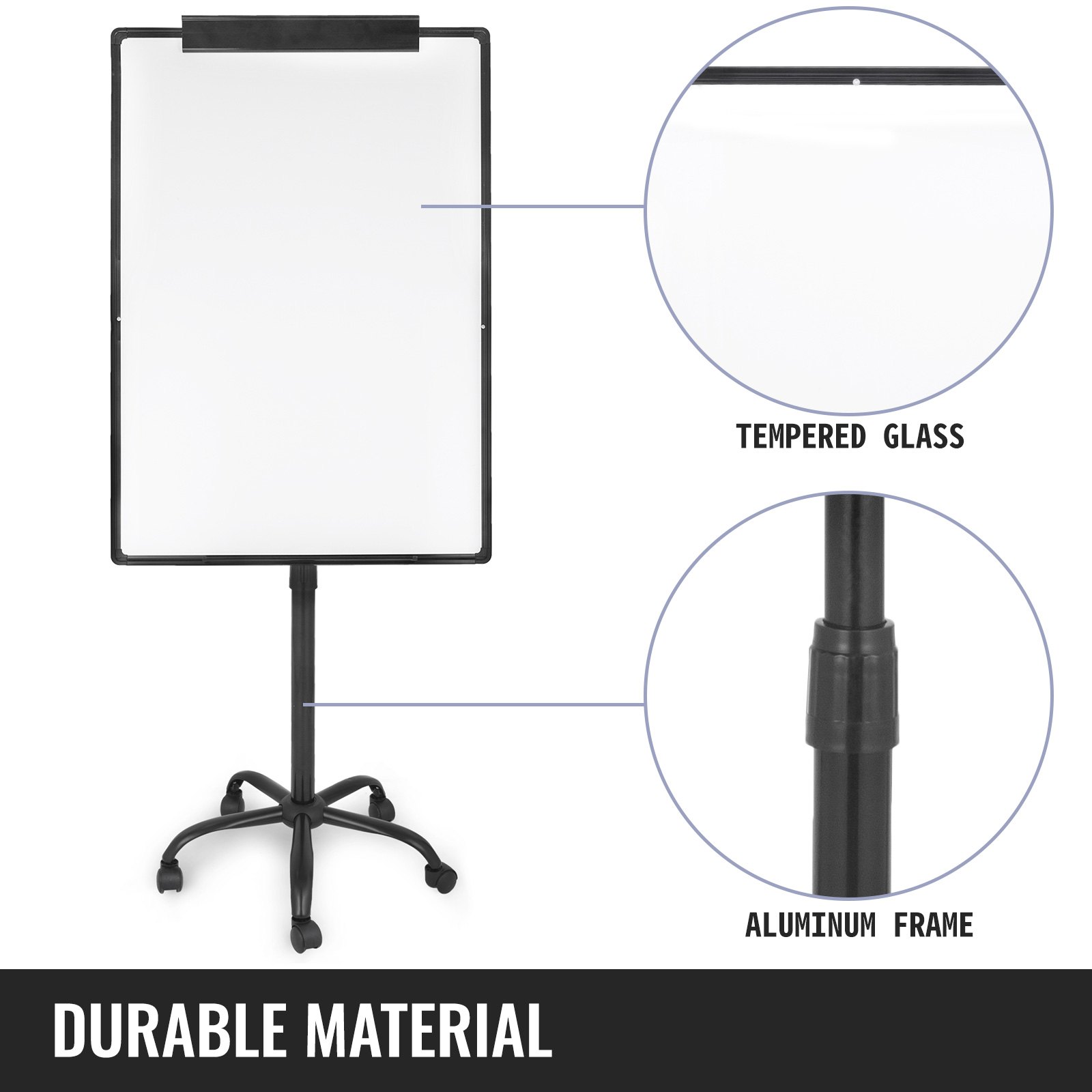 70x100cm Pizarra Magnética Blanca+caballete Marco Aluminio Soporte Móvil