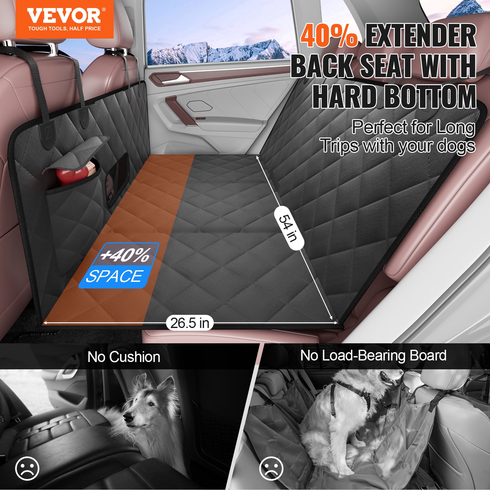 VEVOR Funda Perros Coche 360 x 680 mm Cubierta de Asiento Trasero para Mascota Impermeable 600D Protector de Asiento para Mascotas con Ventana de Malla Visible y Bolsillo de Almacenamiento para SUV