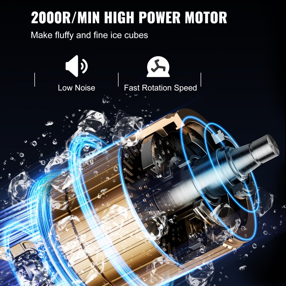 VEVOR Máquina para Picar Hielo Comercial 120kg/h Trituradora de Hielo Eléctrica 650W Picadora de Hielo 4 Cuchillas de Acero Inoxidable Cuerpo de ABS Picador de Hielo para Bebidas Frías Bar Restaurante