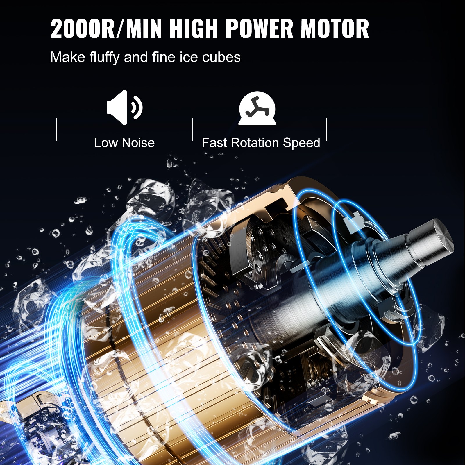 VEVOR Máquina para Picar Hielo Comercial 120kg/h Trituradora de Hielo Eléctrica 650W Picadora de Hielo 4 Cuchillas de Acero Inoxidable Cuerpo de ABS Picador de Hielo para Bebidas Frías Bar Restaurante