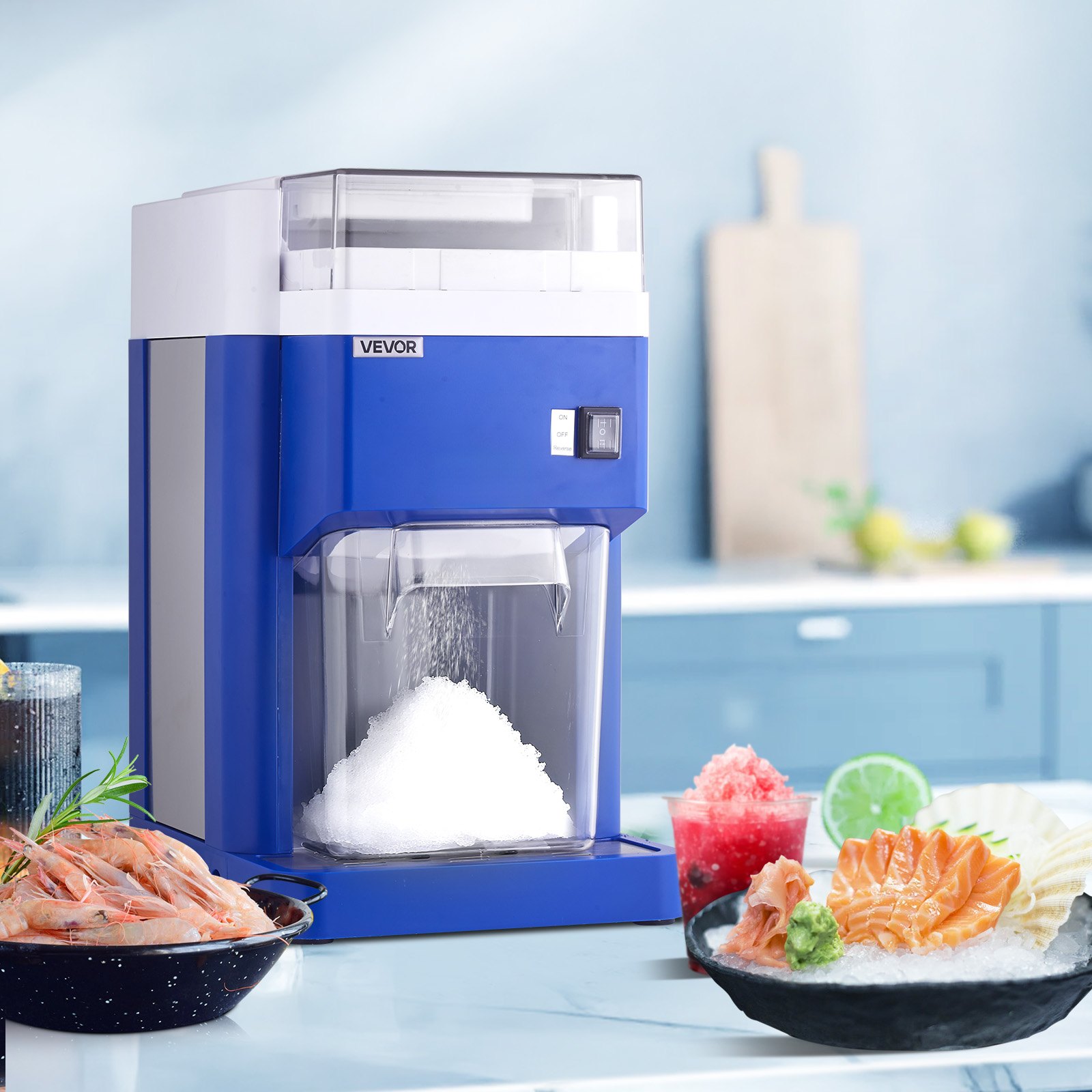 VEVOR  Máquina de Picar Hielo 1,8 L, con Motor de 300 W, Picadora de Hielo Eléctrica 130 kg/h, con Cuchillas de Acero Inoxidable, Ideal para Heladerías, Fiestas, Restaurantes, Pastelerías, Azul