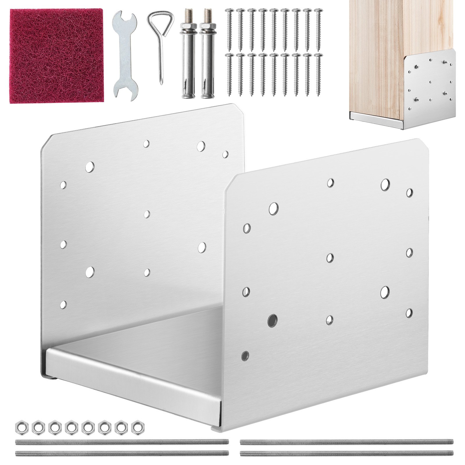 VEVOR Screw-on Sleeve 190 x 200 x 180 mm U-shaped Post Anchor made of stainless steel with spray coating. Post shoe with pre-drilled screw holes. Ideal for pergolas and veranda railings.