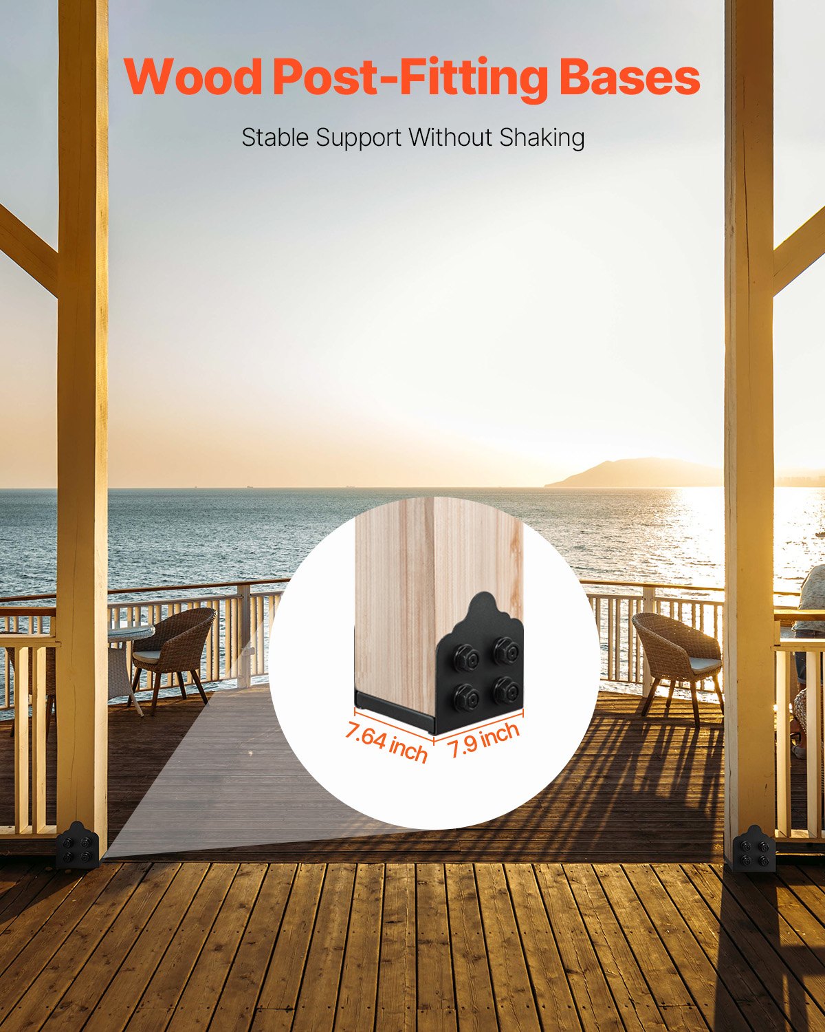 VEVOR Base para Postes de Madera 200 x 194 mm Tamaño Interior 200 x 190 mm 2 Piezas Soportes de Acero al Carbono para Postes Espesor de 2 mm para Instalaciones Fijas de Pérgolas, Barandillas, Negro