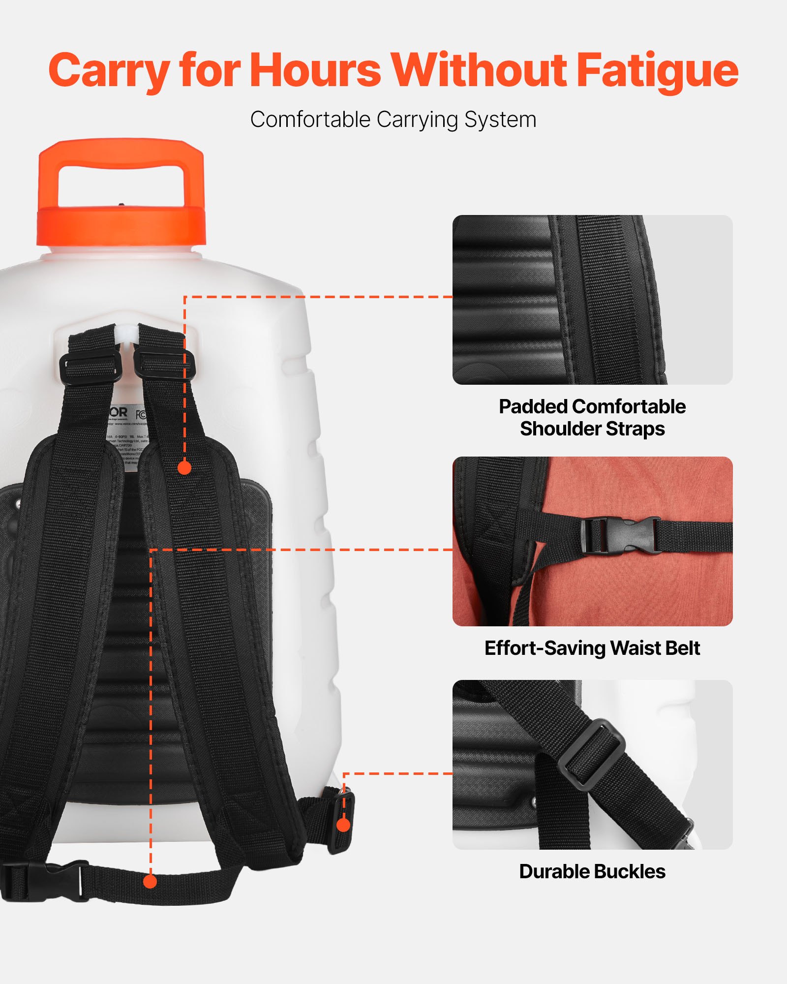 VEVOR Pulverizador Eléctrico de Mochila a Batería Presión Ajustable 0-90 PSI Capacidad de 16 L con 8 Boquillas 2 Varillas Batería de 12 V/8 Ah Uso en Interior y Exterior para Pulverización Limpieza