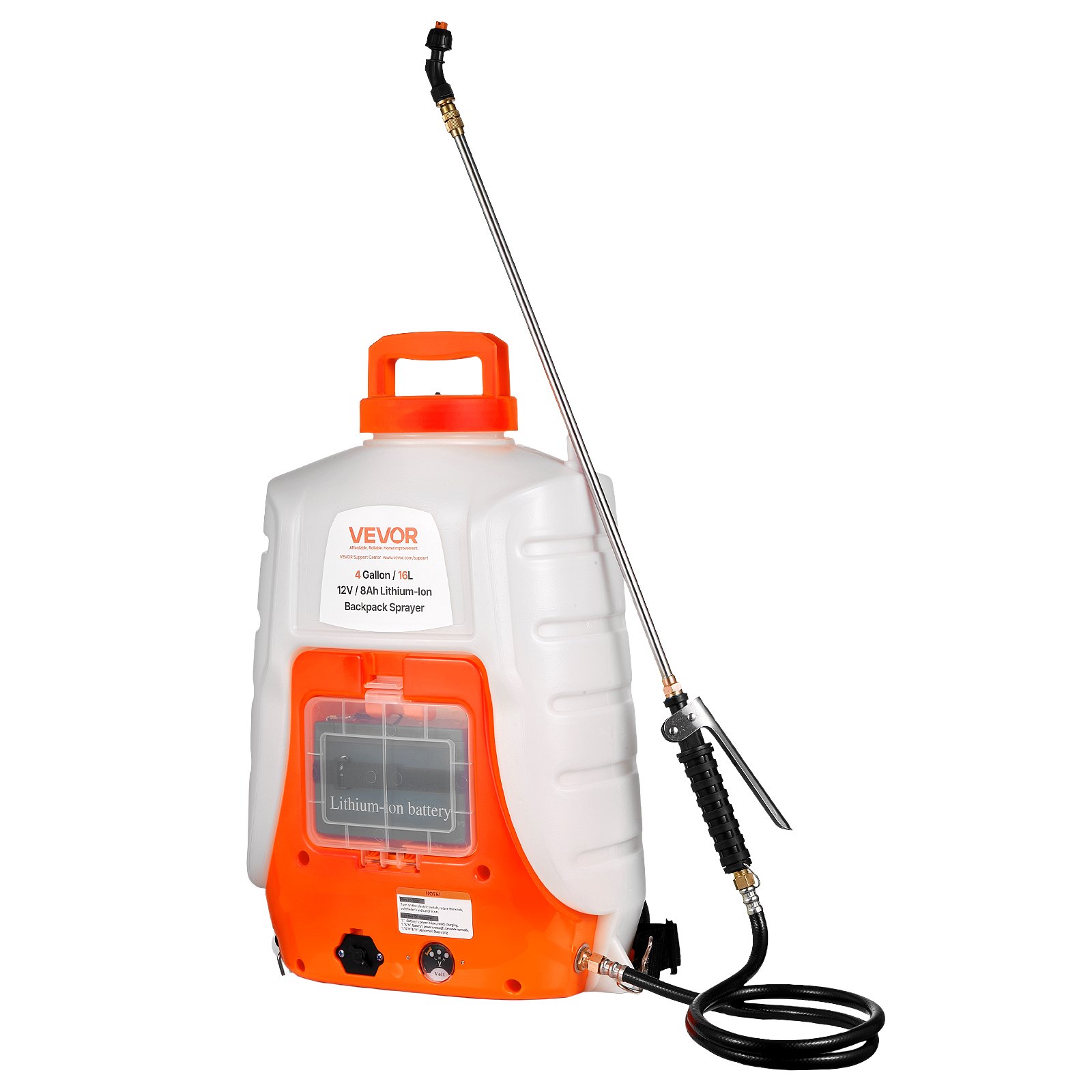 VEVOR Pulverizador Eléctrico de Mochila a Batería Presión Ajustable 0-90 PSI Capacidad de 16 L con 8 Boquillas 2 Varillas Batería de 12 V/8 Ah Uso en Interior y Exterior para Pulverización Limpieza