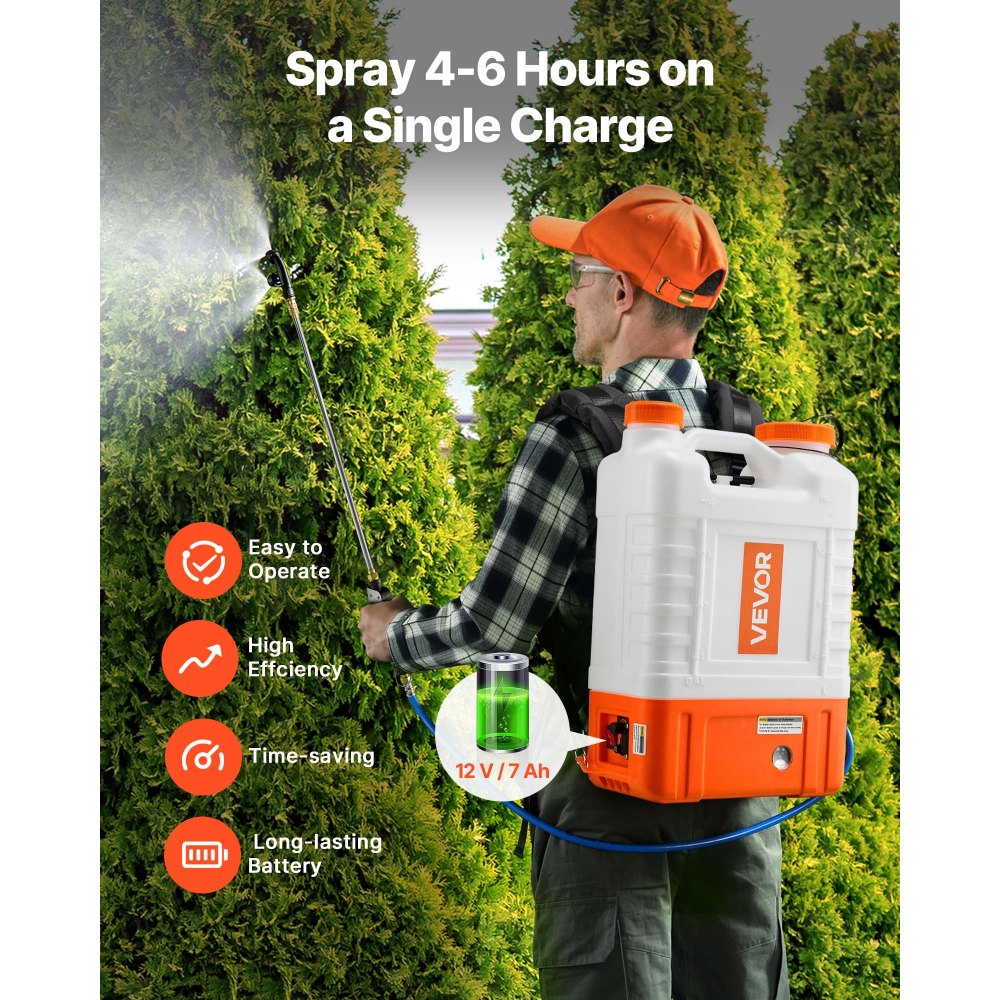 VEVOR Pulverizador de Mochila con Carro, Presión Ajustable 0-94 PSI, Tanque con Ruedas de 15L, con 6 Boquillas, 2 Varillas, Tapa de Boca Ancha para Jardín, Desmalezado, Pulverización, Limpieza