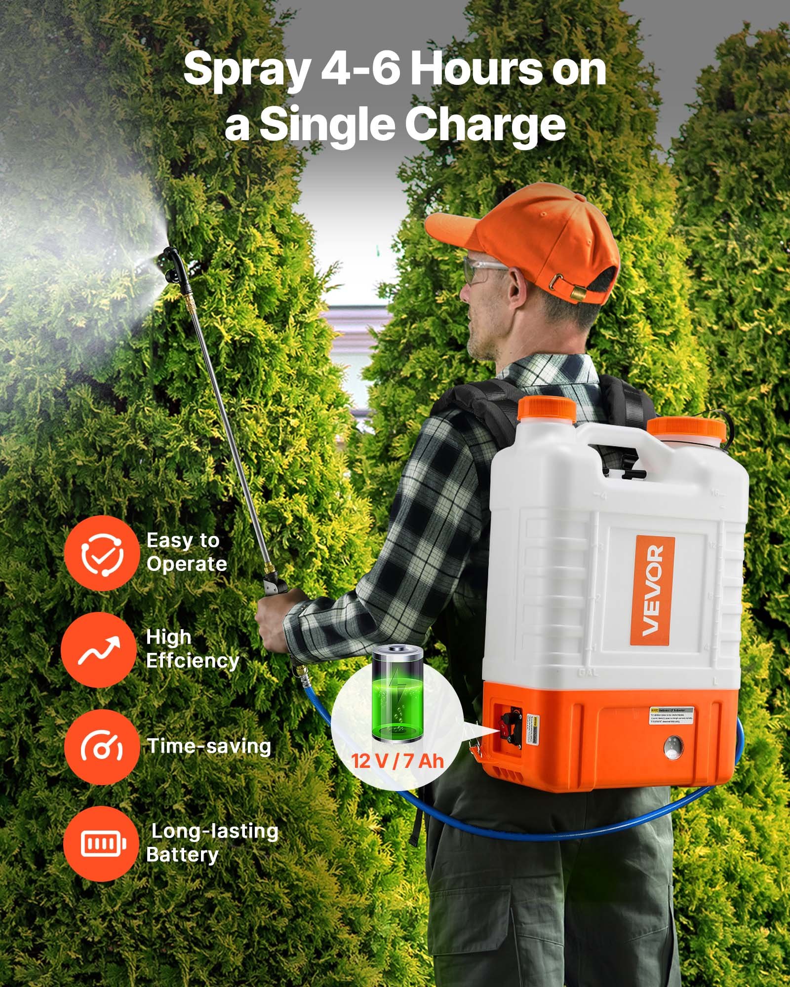 VEVOR Pulverizador de Mochila con Carro, Presión Ajustable 0-94 PSI, Tanque con Ruedas de 15L, con 6 Boquillas, 2 Varillas, Tapa de Boca Ancha para Jardín, Desmalezado, Pulverización, Limpieza