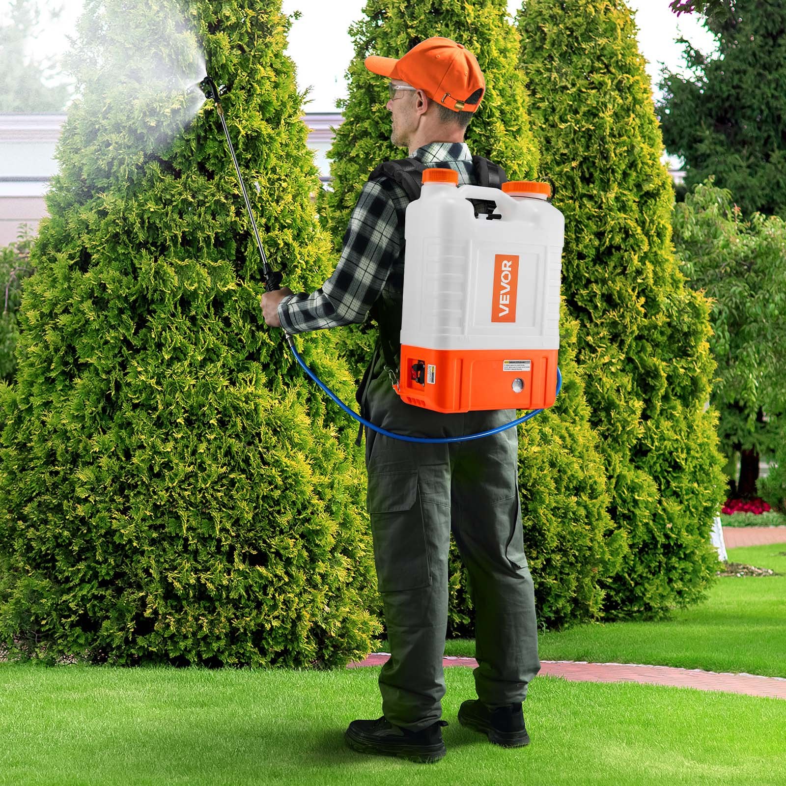 VEVOR Pulverizador de Mochila con Carro, Presión Ajustable 0-94 PSI, Tanque con Ruedas de 15L, con 6 Boquillas, 2 Varillas, Tapa de Boca Ancha para Jardín, Desmalezado, Pulverización, Limpieza