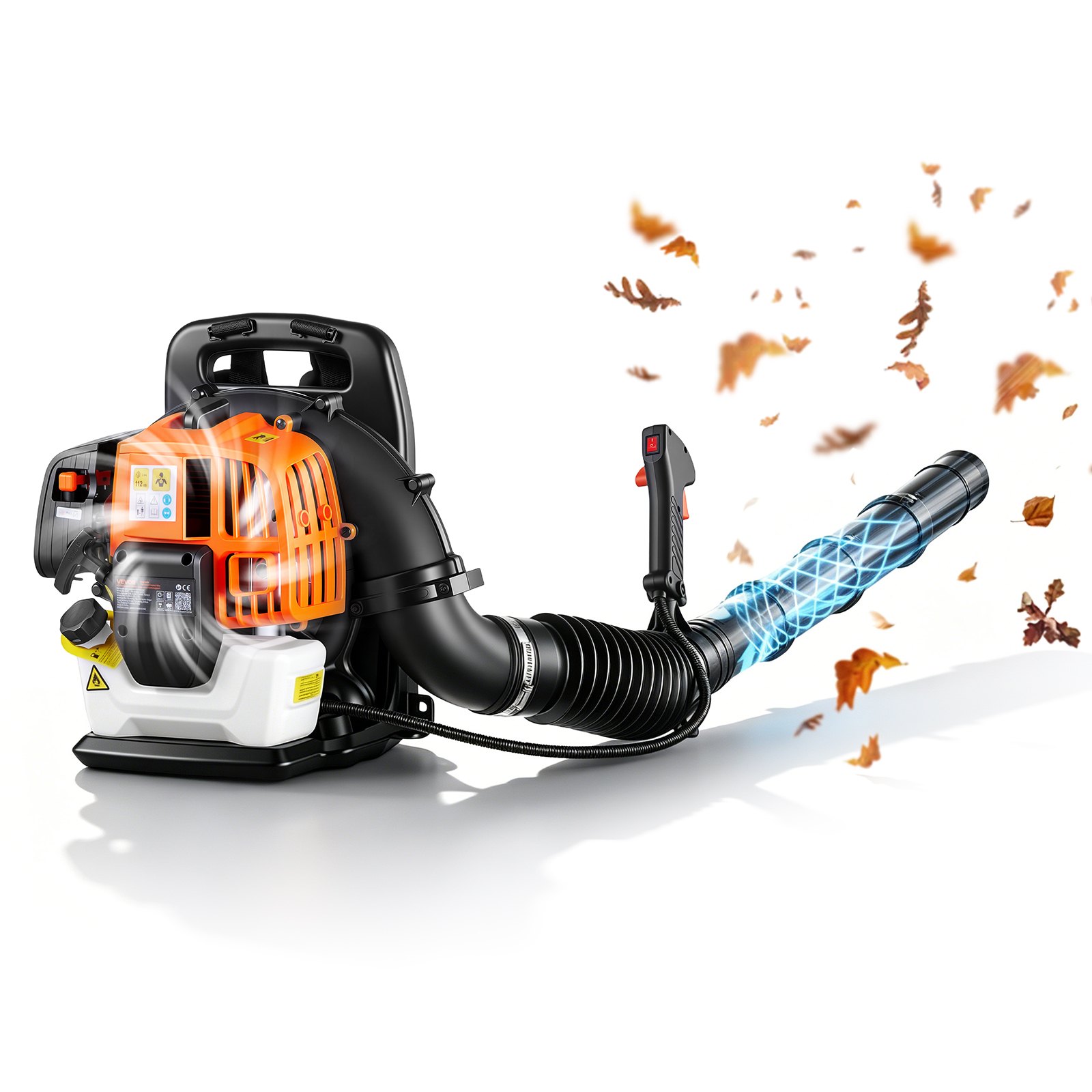 VEVOR Soplador de Hojas 43 cc Soplador de Mochila a Gasolina para Limpieza, Motor de 2 Tiempos, Tanque de Combustible 1,38 L, Volumen 815 m³/h, Velocidad 241 km/h, para Nieve Residuos en Jardín Patio