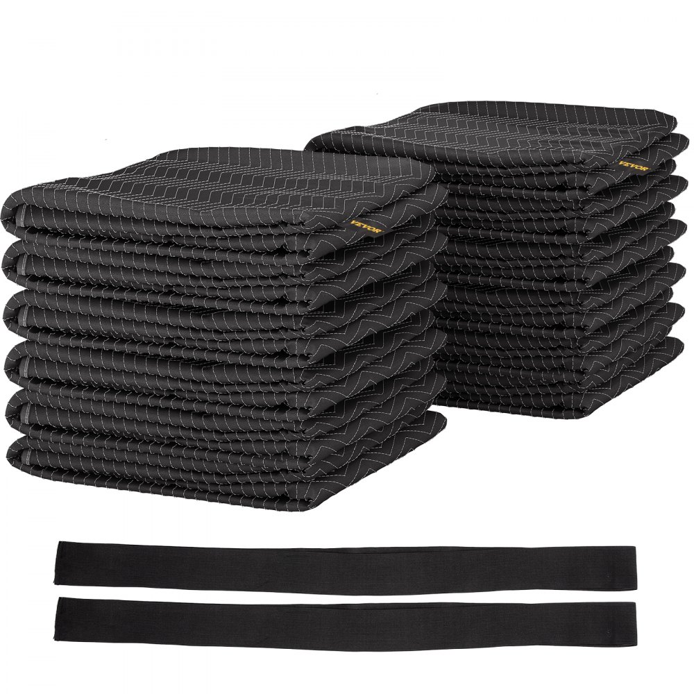 VEVOR Mantas de Embalaje y Mudanza 203 x 183 cm Manta para Envolver Muebles Negro Manta para Mudanza 12 Piezas Almohadilla de Fieltro de Embalaje para Cama Mesa Silla Muebles Electrodomésticos