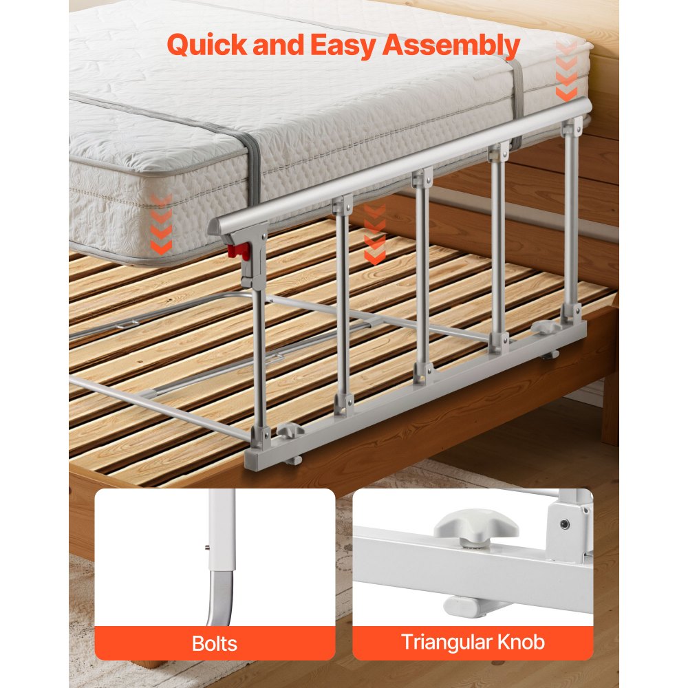 VEVOR Barandilla de Cama Plegable Personas Mayores, 122 cm, con Correa de Sujeción, Protección Anticaídas, Asa de Protección a las Manos y Protector de Bordes, a Camas King, Queen, Matrimoniales
