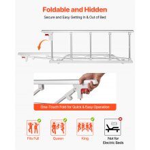 VEVOR Barandilla de Cama Plegable Personas Mayores, 122 cm, con Correa de Sujeción, Protección Anticaídas, Asa de Protección a las Manos y Protector de Bordes, a Camas King, Queen, Matrimoniales