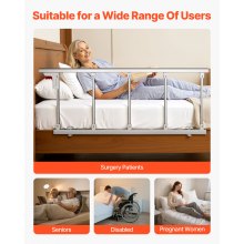 VEVOR Barandilla de Cama Plegable Personas Mayores, 122 cm, con Correa de Sujeción, Protección Anticaídas, Asa de Protección a las Manos y Protector de Bordes, a Camas King, Queen, Matrimoniales