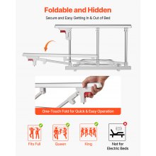 VEVOR Barandilla de Cama Plegable a Personas Mayores, 70 cm, con Correa de Sujeción, Protección Anticaídas y Protección de Bordes, Compatible con Camas King, Queen, Matrimoniales e Individuales