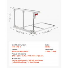 VEVOR Barandilla de Cama Plegable a Personas Mayores, 70 cm, con Correa de Sujeción, Protección Anticaídas y Protección de Bordes, Compatible con Camas King, Queen, Matrimoniales e Individuales