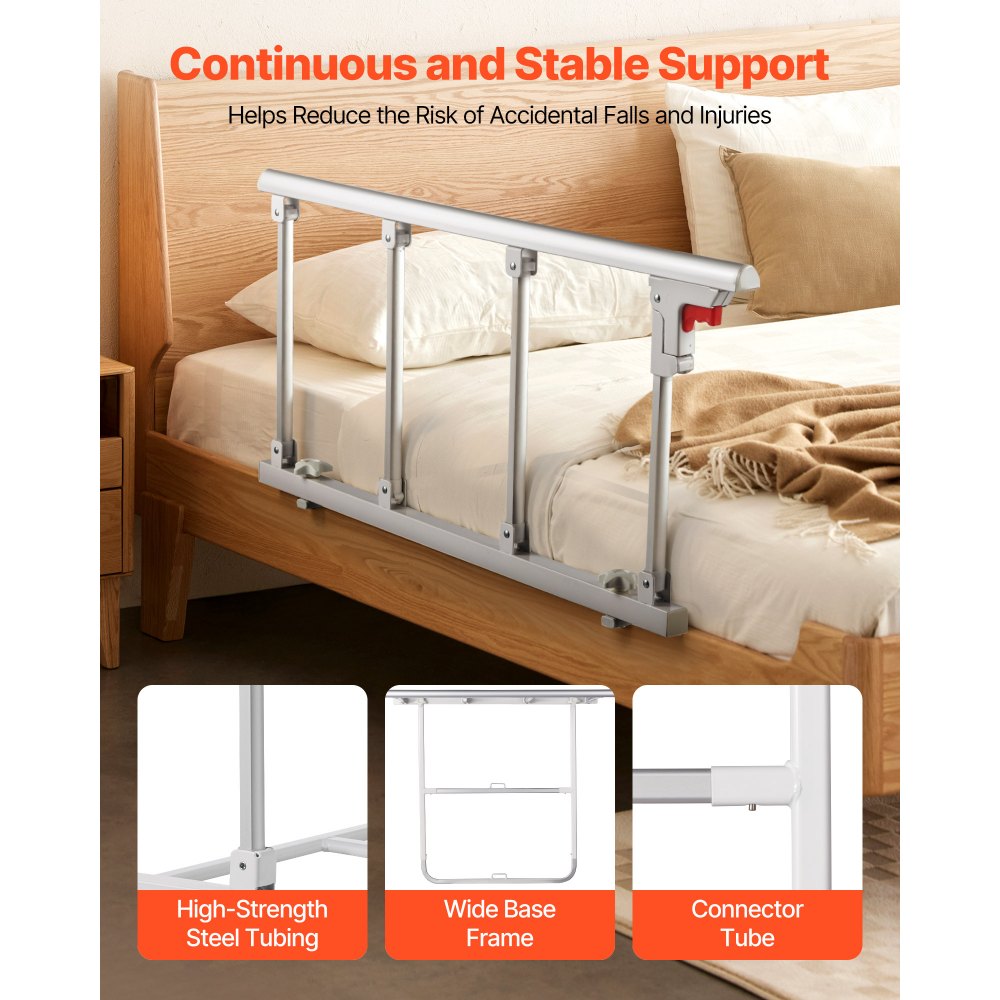 VEVOR Barandilla de Cama Plegable a Personas Mayores, 97 cm, con Correa de Sujeción, Protección Anticaídas y Protección de Bordes, Compatible con Camas King, Queen, Matrimoniales e Individuales