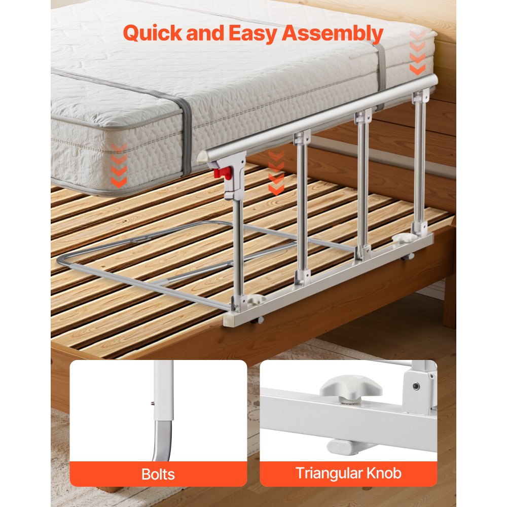 VEVOR Barandilla de Cama Plegable a Personas Mayores, 97 cm, con Correa de Sujeción, Protección Anticaídas y Protección de Bordes, Compatible con Camas King, Queen, Matrimoniales e Individuales