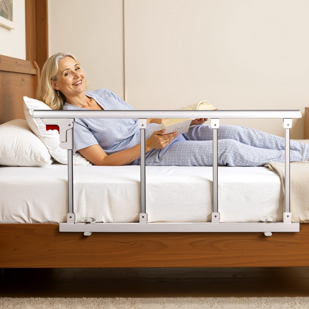 VEVOR Barandilla de Cama Plegable a Personas Mayores, 97 cm, con Correa de Sujeción, Protección Anticaídas y Protección de Bordes, Compatible con Camas King, Queen, Matrimoniales e Individuales