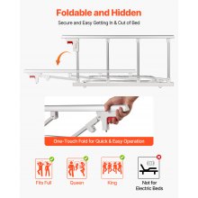 VEVOR Barandilla de Cama Plegable a Personas Mayores, 97 cm, con Correa de Sujeción, Protección Anticaídas y Protección de Bordes, Compatible con Camas King, Queen, Matrimoniales e Individuales