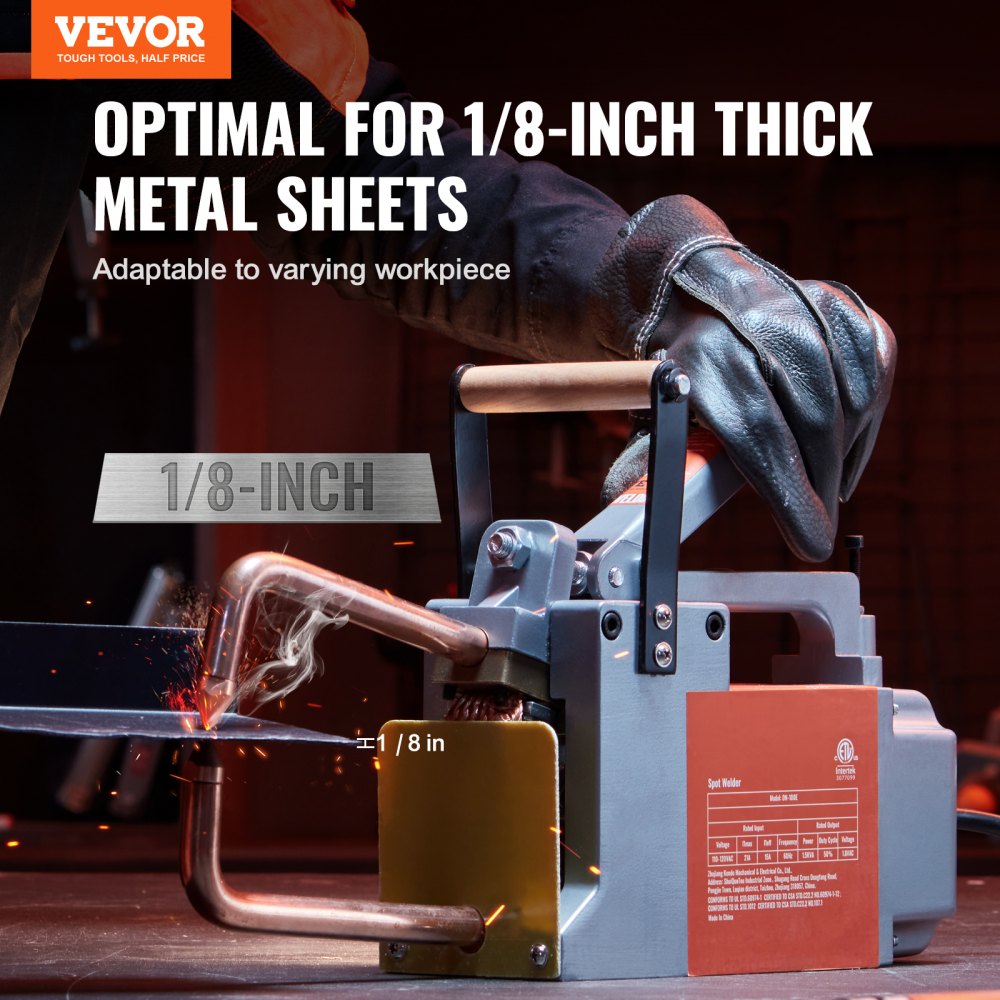 VEVOR Portable Spot Welder, 1/8 Inch Thick Spot Welder with 1.5 kVA Input Capacity, Welding Tip Gun, Metal Sheet Spot Welder for Carbon Steel, Stainless Steel, Aluminum Sheet