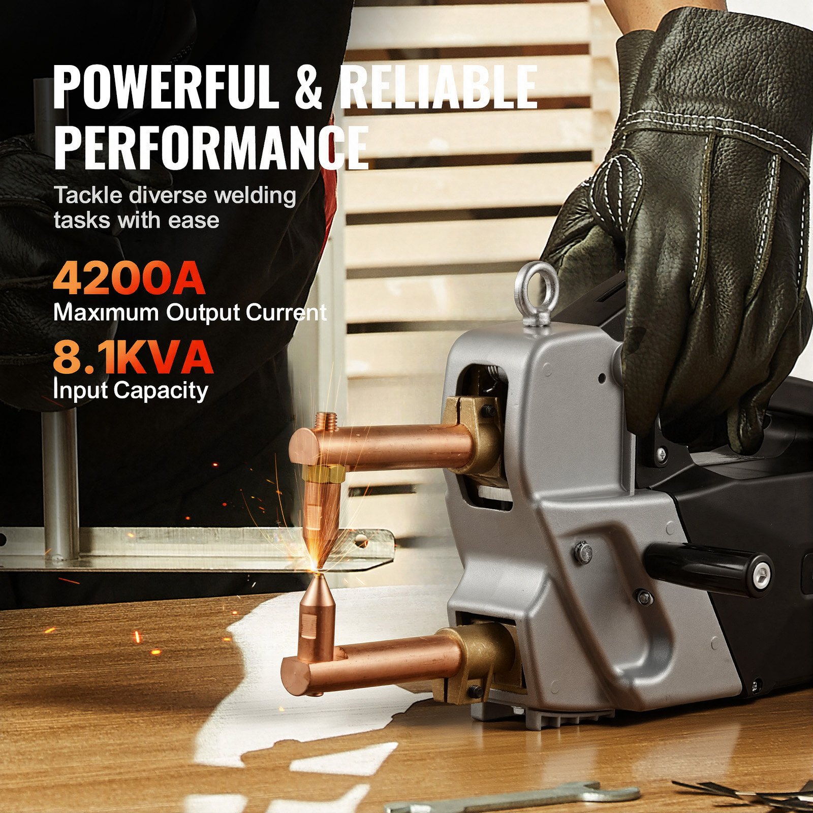 VEVOR Soldadora Eléctrica por Puntos Portátil, 4 mm de Espesor, Capacidad de Entrada  8,1 kVA, 4200 A, Pistola de Soldadura Manual, 460 x 320 x 150 mm, para Diversas Tareas de Fabricación de Metal