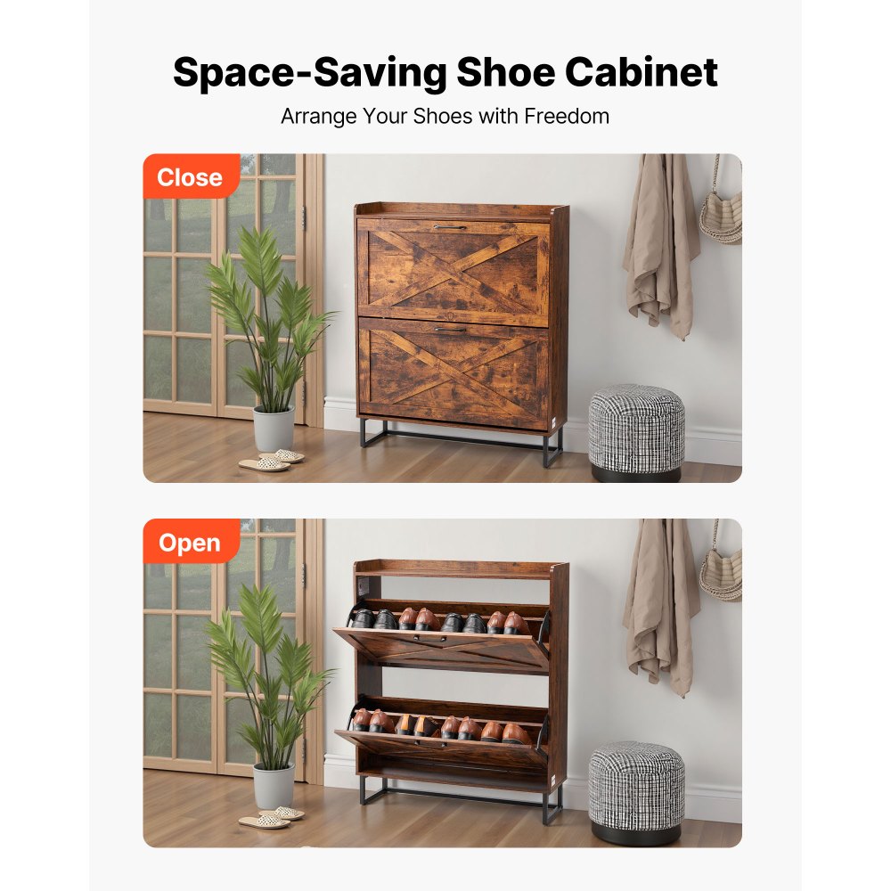 VEVOR Zapatero con 2 Solapas y Antivuelco, Ahorra Espacio, Organizador de Zapatos Independiente para Entrada, Pasillo, Sala de Estar, Porche, Carga Superior 15 kg, 800 x 240 x 973 mm, Marrón
