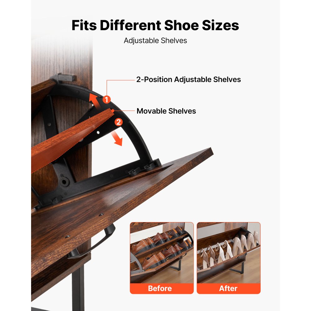 VEVOR Zapatero con 2 Solapas y Antivuelco, Ahorra Espacio, Organizador de Zapatos Independiente para Entrada, Pasillo, Sala de Estar, Porche, Carga Superior 15 kg, 800 x 240 x 973 mm, Marrón