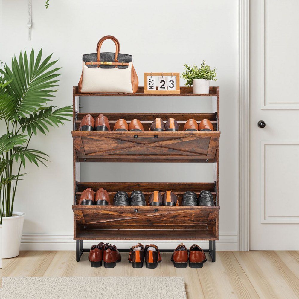 VEVOR Zapatero con 2 Solapas y Antivuelco, Ahorra Espacio, Organizador de Zapatos Independiente para Entrada, Pasillo, Sala de Estar, Porche, Carga Superior 15 kg, 800 x 240 x 973 mm, Marrón