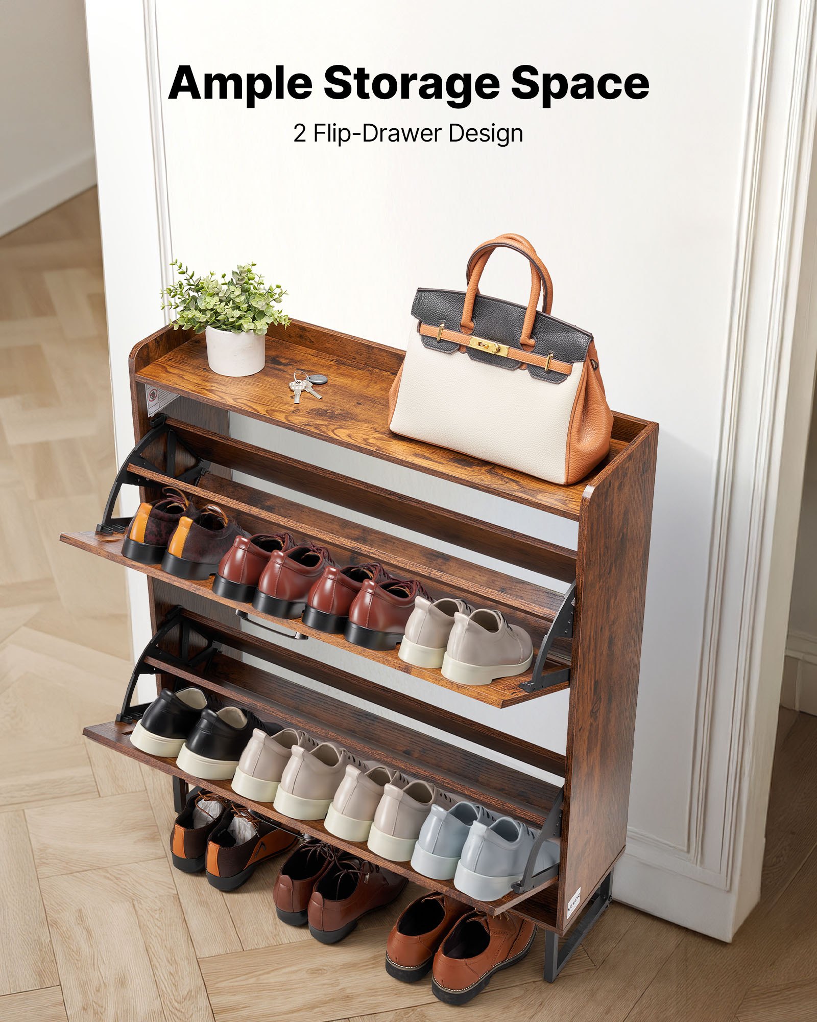 VEVOR Zapatero con 2 Solapas y Antivuelco, Ahorra Espacio, Organizador de Zapatos Independiente para Entrada, Pasillo, Sala de Estar, Porche, Carga Superior 15 kg, 800 x 240 x 973 mm, Marrón