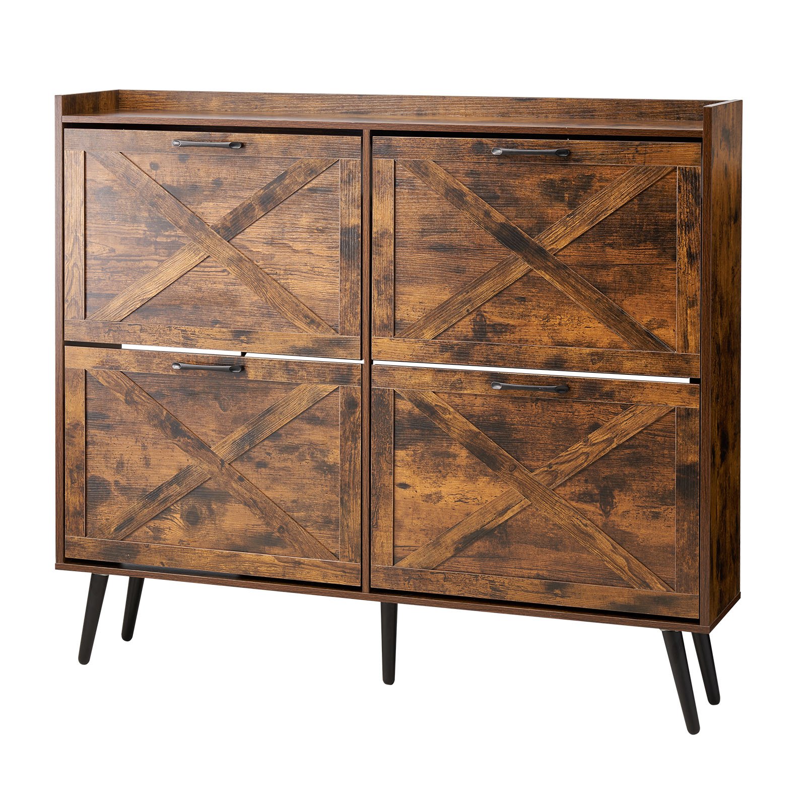 VEVOR Zapatero con 4 Puertas y Antivuelco, Ahorra Espacio, Organizador de Zapatos Independiente para Entrada, Pasillo, Salón, Porche, Estilo Vintage, 120 x 24 x 105 cm, Fácil de Limpiar, Marrón