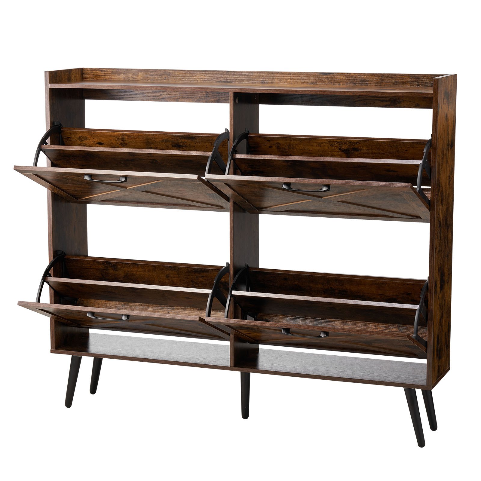 VEVOR Zapatero con 4 Puertas y Antivuelco, Ahorra Espacio, Organizador de Zapatos Independiente para Entrada, Pasillo, Salón, Porche, Estilo Vintage, 120 x 24 x 105 cm, Fácil de Limpiar, Marrón