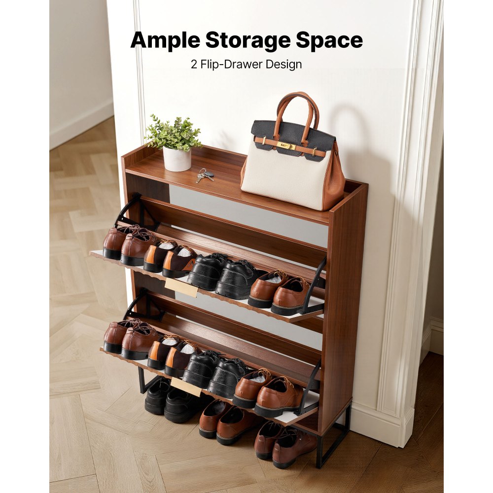 VEVOR Zapatero con 2 Puertas, Ahorra Espacio y Antivuelco, Organizador de Zapatos Independiente para Entrada, Pasillo, Salón, Porche, 80 x 24 x 100 cm, Nogal, Capacidad de Carga Superior 50 kg