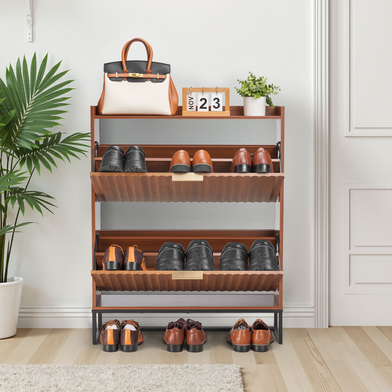 VEVOR Zapatero con 2 Puertas, Ahorra Espacio y Antivuelco, Organizador de Zapatos Independiente para Entrada, Pasillo, Salón, Porche, 80 x 24 x 100 cm, Nogal, Capacidad de Carga Superior 50 kg